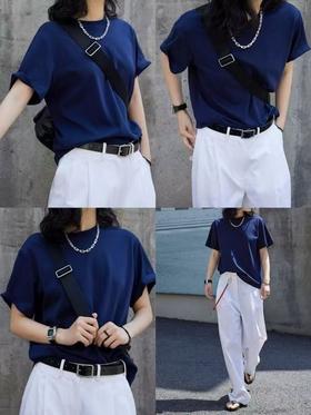 定染抗脏显白显瘦暮色净版基础蓝T恤