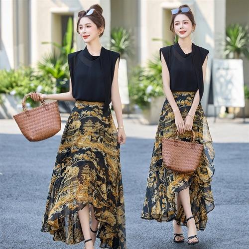 优雅领型凸显女人味收腰显瘦裙摆垂顺飘逸两件套SNX3157 商品图3