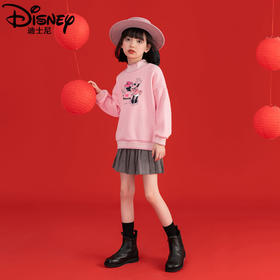 迪士尼女童新年装加绒红色卫衣2024新款儿童拜年服女孩大童保暖衣