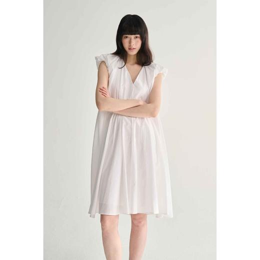 MAISON CECILE三色/复古法式V领设计感压褶双层飞飞袖A字连衣裙 商品图0