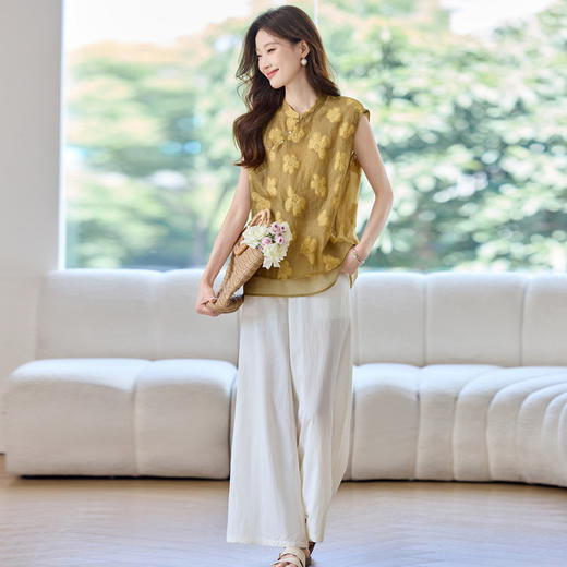 新中式民族风无袖刺绣，盘扣上衣阔腿裤两件套装HR-JYJ2579 商品图4