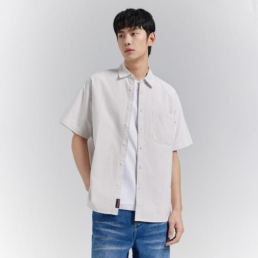 GXG男装【条纹撞色】25夏季翻领贴袋通勤纯棉休闲男式短袖衬衫K&C 商品图2