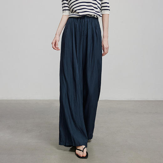 初语褶皱肌理山本裤女松紧腰宽松阔腿慵懒感休闲裤 商品图1