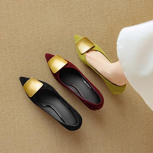 【预售5天】法式气质细跟羊翻皮金属扣浅口单鞋女尖头高跟鞋DB&M6385 商品图4