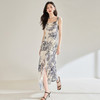 「高货sh」全新升级【铂金会员266/天猫359/差价93】(41806)洛诗琳夏季水墨画高级感荷叶边方领碎花收腰吊带连衣裙 商品缩略图1