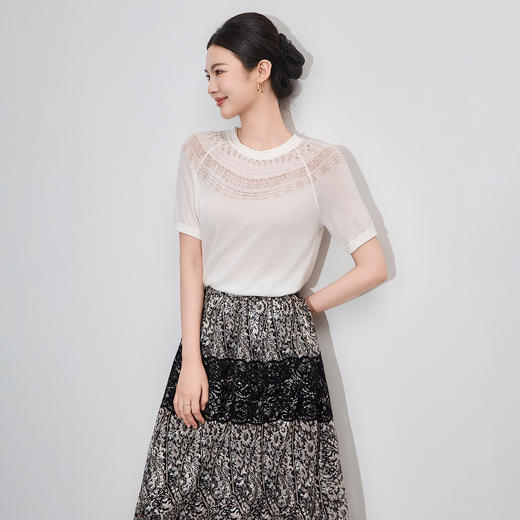 「高货wl」全新升级【铂金会员220/天猫289/差价69】(31428)洛诗琳镂空针织T恤2025夏季密织超细兰精天丝短袖上衣女 商品图0