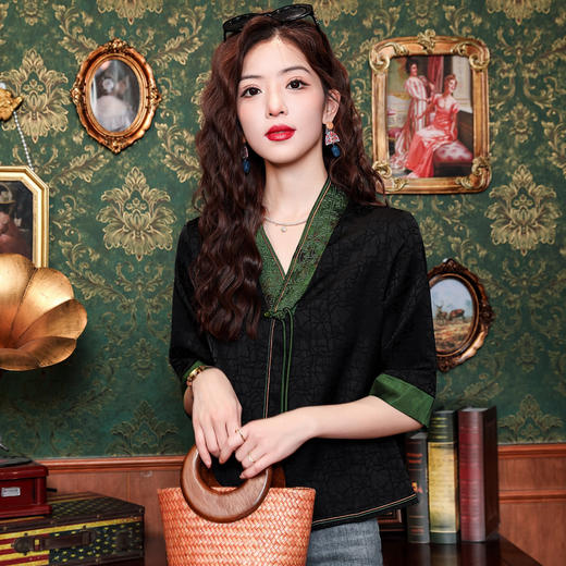 贵夫人香云纱新中式，唐装衬衫大码国风妈妈衬衣KQL-422H8572 商品图2