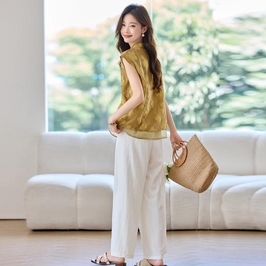 新中式民族风无袖刺绣，盘扣上衣阔腿裤两件套装HR-JYJ2579 商品图3