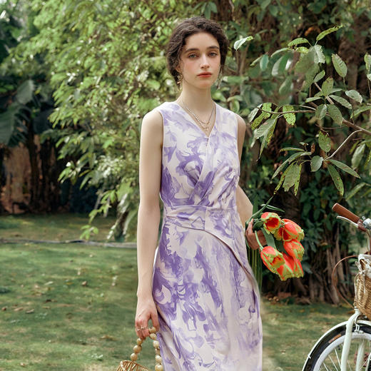 OLrain欧芮儿2025夏季新款紫色浪漫法式印花设计连衣裙女 商品图4