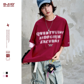 BJHG不计后果 圆领针织短袖男t恤夏季潮牌美式高街宽松半袖体恤女