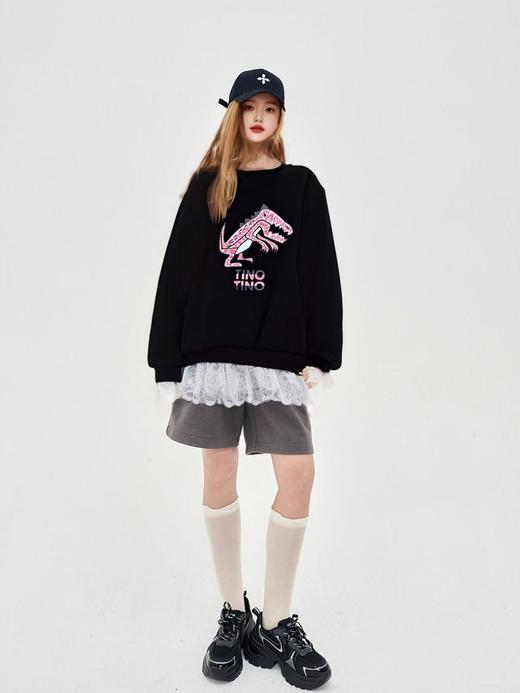 【诗铭洛可】（加绒）QS872恐龙卫衣拼蕾丝中长卫衣A4-2 商品图1