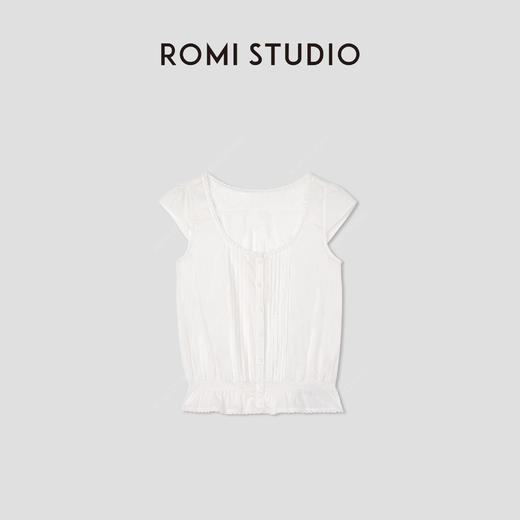 ROMI STUDIO“忽然法式”蕾丝花边U领小飞袖轻柔短袖上衣RWCRS64421 商品图0