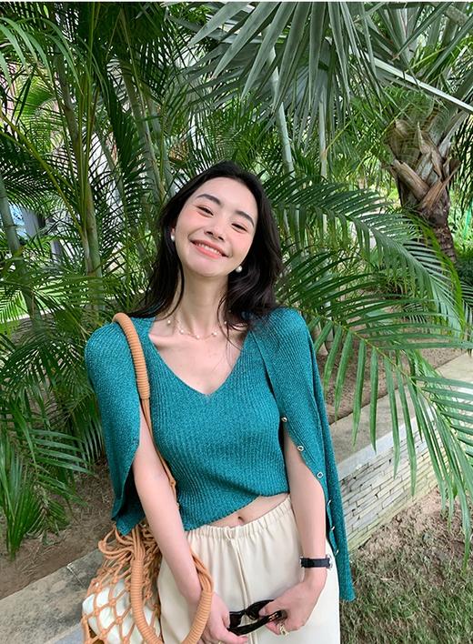 新款进口闪闪纱针织莱赛尔天丝麻开衫背心两件套 商品图8