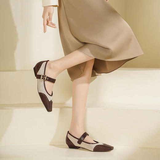 Westory2025年秋季平底方头拼接撞色玛丽珍单鞋W25CE75861 商品图4