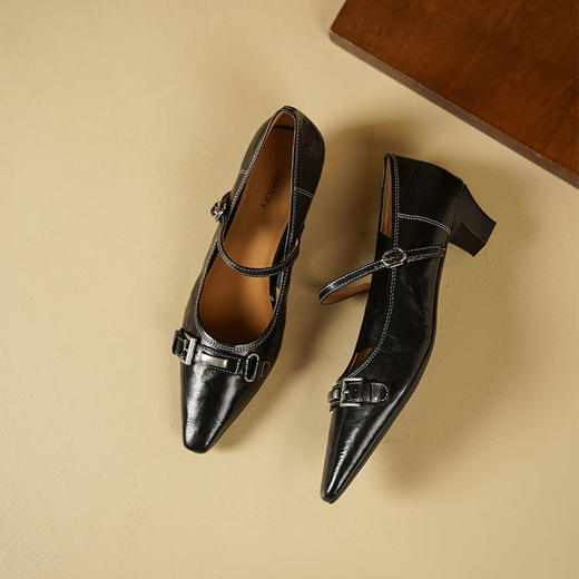 Westory2025年秋季圆头低跟复古老钱风玛丽珍休闲通勤浅口单鞋W25CE75781 商品图3