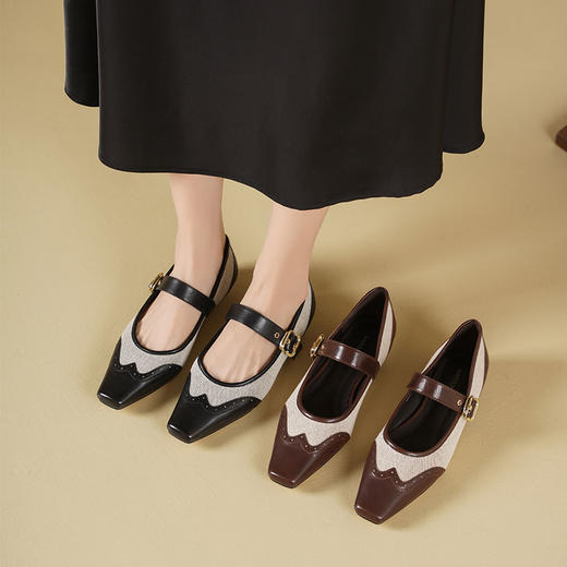 Westory2025年秋季平底方头拼接撞色玛丽珍单鞋W25CE75861 商品图8