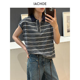 棉仓3631501021-IACHOE条纹翻领T恤