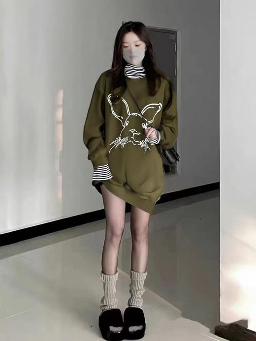 【诗铭洛可】045P卡通卫衣拼条纹假两件兔子中长卫衣A8-1 商品图2
