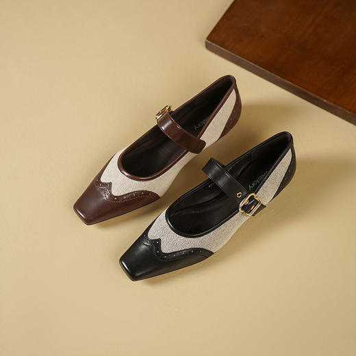 Westory2025年秋季平底方头拼接撞色玛丽珍单鞋W25CE75861 商品图0