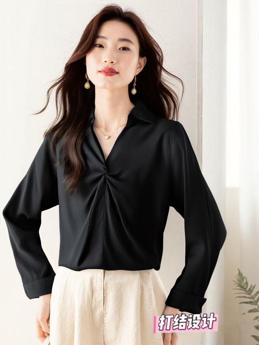 【诗铭洛可】1534衬衣长袖打结V领衬衣A2-1 商品图2