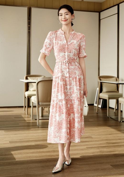 D家复古印花收腰法式知性丝棉连衣裙 商品图3