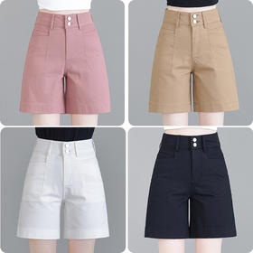 HSS 2499纯棉短裤薄款五分裤高腰显瘦休闲阔腿中裤