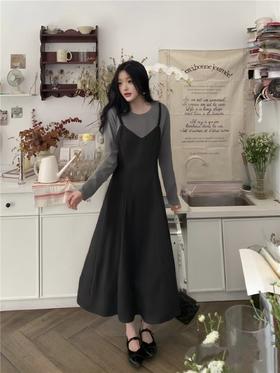 双十二福利！【诗铭洛可】（加绒款）W707长款连衣裙灰拼黑长款裙