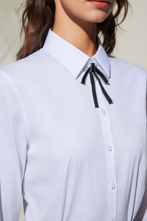 G2000女SS25商场新款【赠送蝴蝶结/弹力】商务通勤长袖衫衣51223283 商品图4