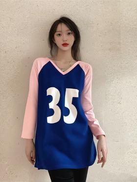 【诗铭洛可】0278长袖卫衣插肩袖V领撞色中长卫衣A6-1