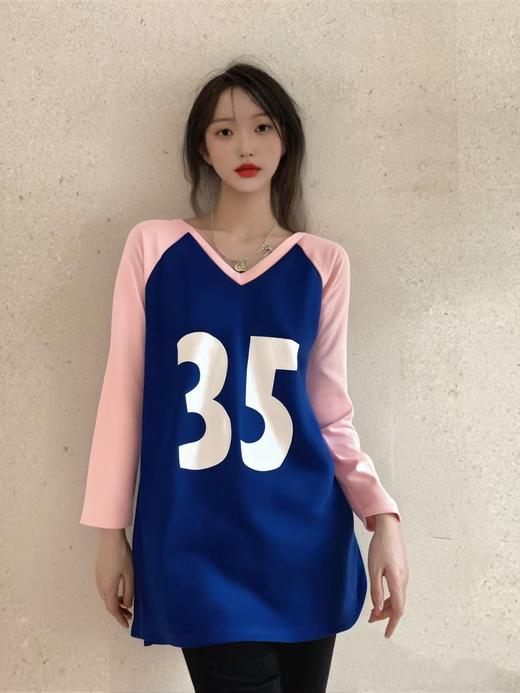 【诗铭洛可】0278长袖卫衣插肩袖V领撞色中长卫衣A6-1 商品图0