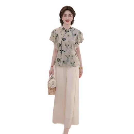 DL-CZL623国风立领小衫两件套夏款妈妈装C时尚复古小鹿印花洋气T恤女士套装 商品图4