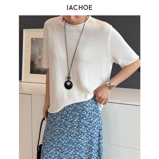 棉仓3631501024-IACHOE含三醋酸短袖针织T恤 商品图2