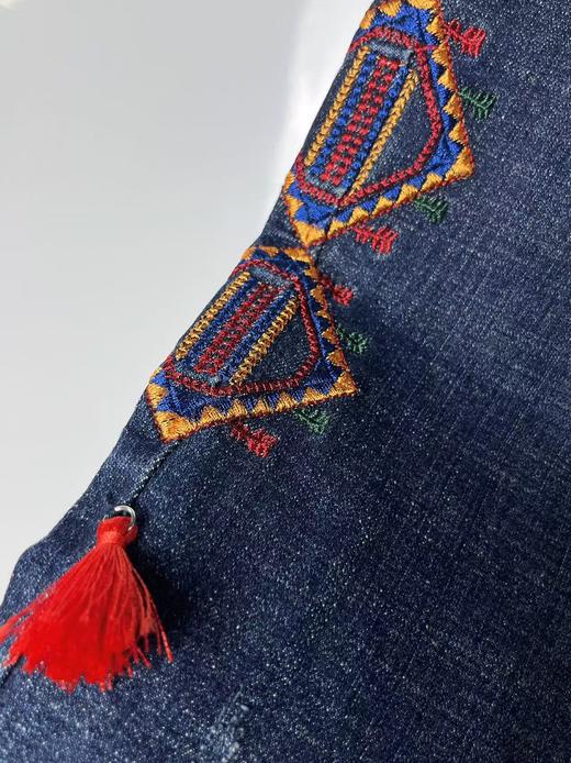【诗铭洛可】0081刺绣复古流苏弹力牛仔锥子裤A6-1 商品图2