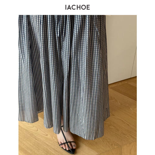 棉仓3631517007-IACHOE含桑蚕丝细格纹半身裙 商品图2