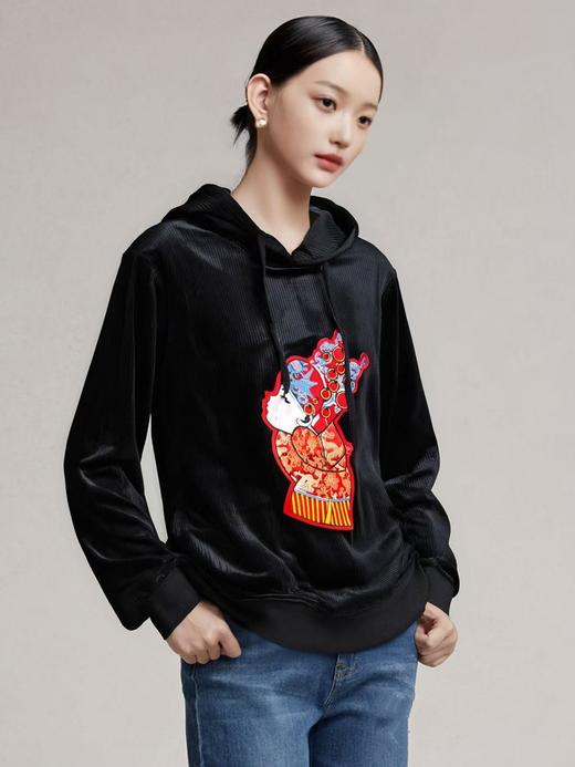 【诗铭洛可】1648卫衣金丝条绒贴布标连帽卫衣A2-4 商品图0