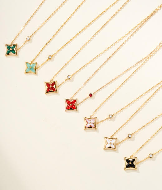 老花天然石针织贝母菱形项链 商品图0