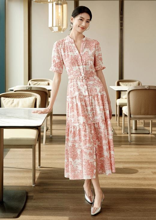 D家复古印花收腰法式知性丝棉连衣裙 商品图2