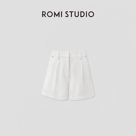 ROMI STUDIO“简约雅致”亚麻棉混纺双褶立裁直筒短裤 RWCSXD2859 商品图0