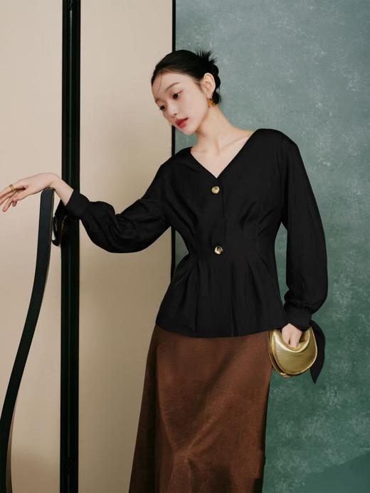 【诗铭洛可】A162长袖衬衫袖口系带压褶上衣A9-3 商品图1