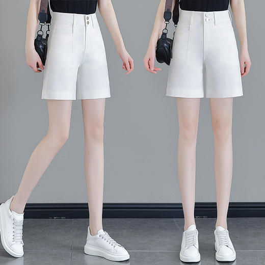 HSS 2499纯棉短裤薄款五分裤高腰显瘦休闲阔腿中裤 商品图3