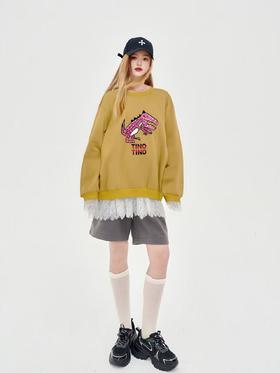 【诗铭洛可】（加绒）QS872恐龙卫衣拼蕾丝中长卫衣A4-2