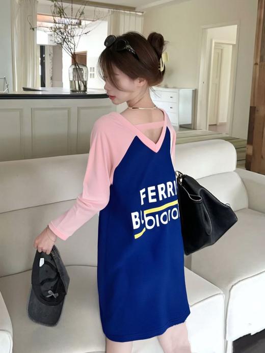 【诗铭洛可】0278长袖卫衣插肩袖V领撞色中长卫衣A6-1 商品图1