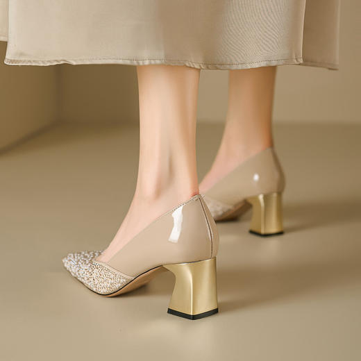 【预售5天】法式优雅水钻浅口玛丽珍单鞋通勤气质防踢金属方头6cm粗高跟鞋女MBJR&A758 商品图4