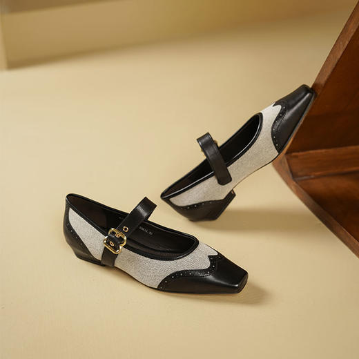 Westory2025年秋季平底方头拼接撞色玛丽珍单鞋W25CE75861 商品图3