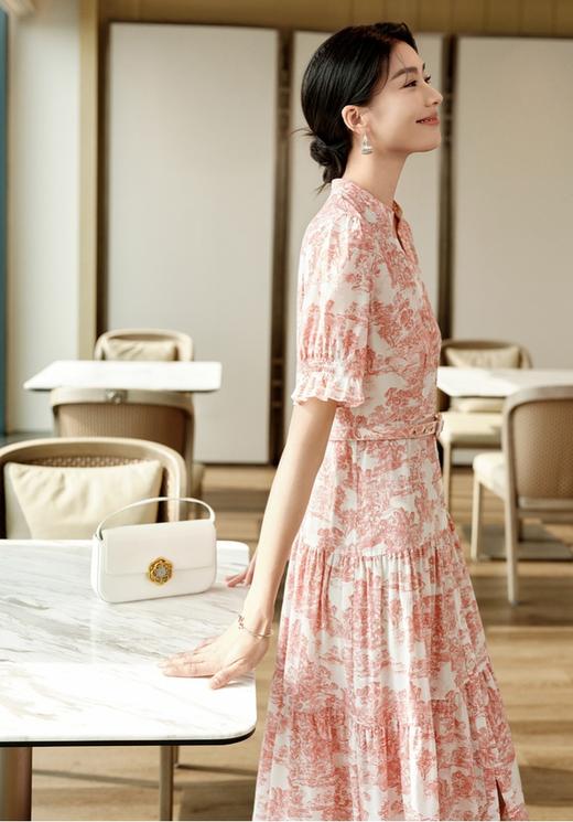 D家复古印花收腰法式知性丝棉连衣裙 商品图5