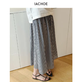 棉仓3631517007-IACHOE含桑蚕丝细格纹半身裙