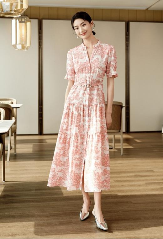 D家复古印花收腰法式知性丝棉连衣裙 商品图0