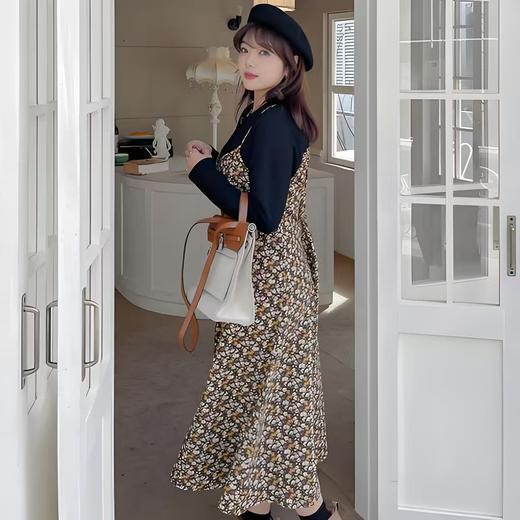 【诗铭洛可】（加绒款）W703连衣裙假两件碎花秋冬裙A1-1 商品图3