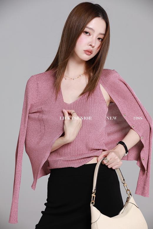 新款进口闪闪纱针织莱赛尔天丝麻开衫背心两件套 商品图3