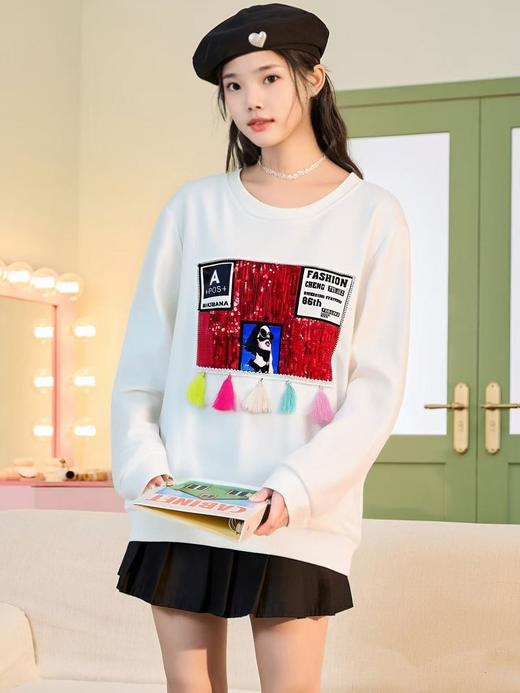 【诗铭洛可】0241卫衣亮片彩色流苏毛圈卫衣A3-1 商品图0